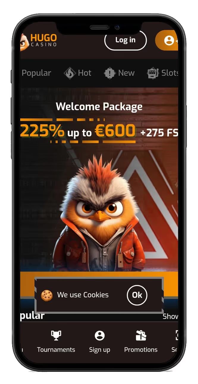 Hugo Casino homepage on mobile