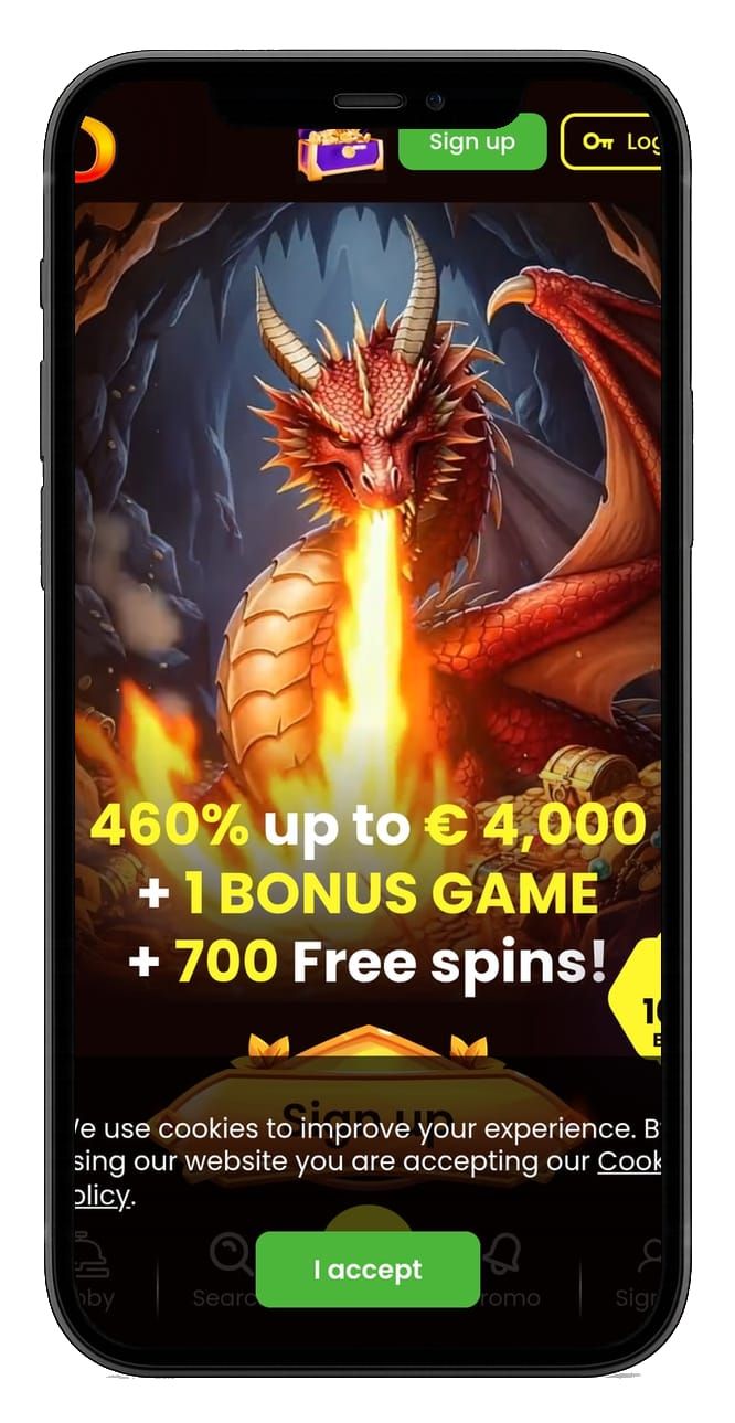 Dragon Slots Casino homepage on mobile